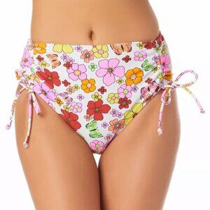 California Waves Floral Print Ruched-Side High-Waist Women's Bikini Bottom